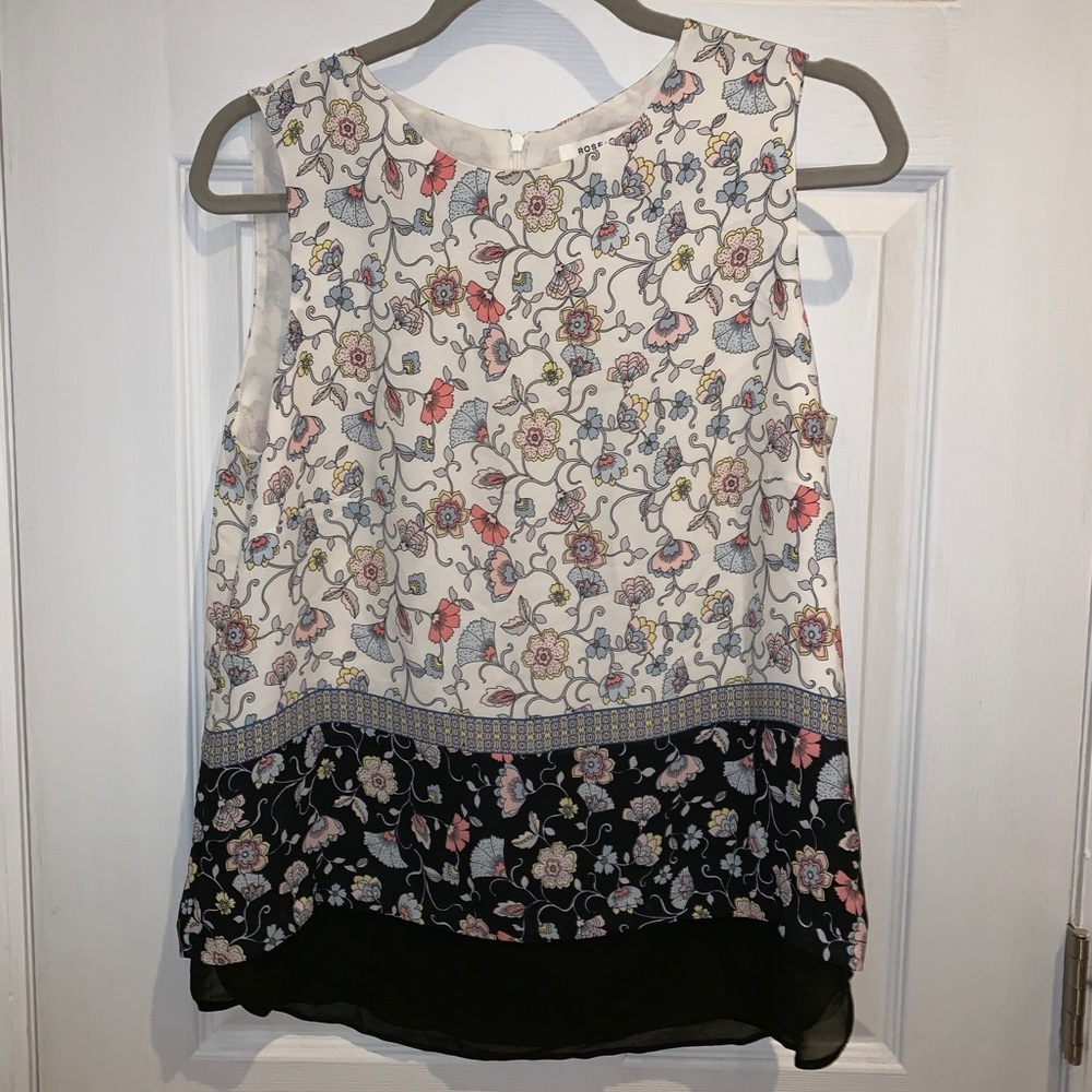Rose + Olive Floral Tank  Blouse Work Appropriate